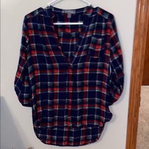 Dressy plaid V-neck top